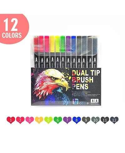 Htutwoo 12 Fine Point Art Marker, Double Tip Colored Pen for Drawing, Coloring, Hand Lettering Planner and School Classroom