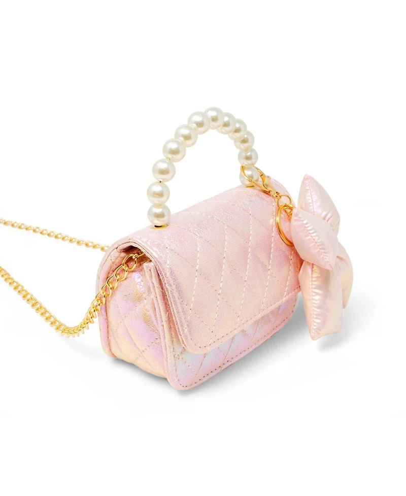 Zomi Gems Girls Shiny Quilted Fluffy Bow Handbag, Pink