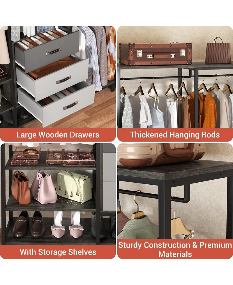 Aheaplus 74'' Closet Organizer with Wood Drawers