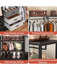 Aheaplus 74'' Closet Organizer with Wood Drawers