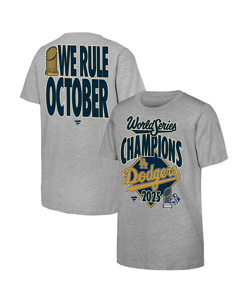 Fanatics Big Boys and Girls Heather Gray Los Angeles Dodgers 2025 World Series Champions Locker Room Authentic T-Shirt
