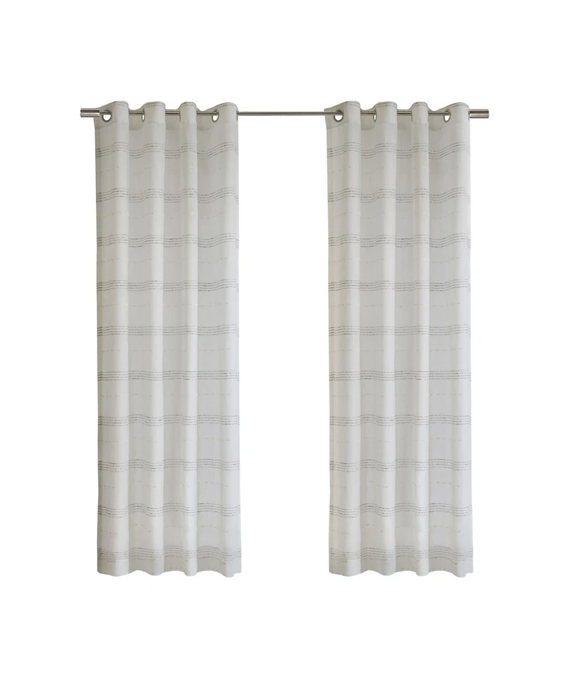 Habitat 100% Polyester Jasper Sheer Faux Linen Stripe Grommet Curtain Panel 52" x 84" White