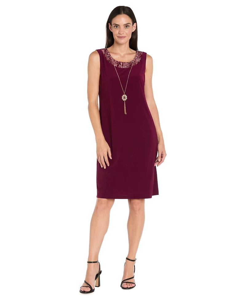 R & M Richards Women's 2-Piece Paisley Printed Jacket with Necklace and Dress