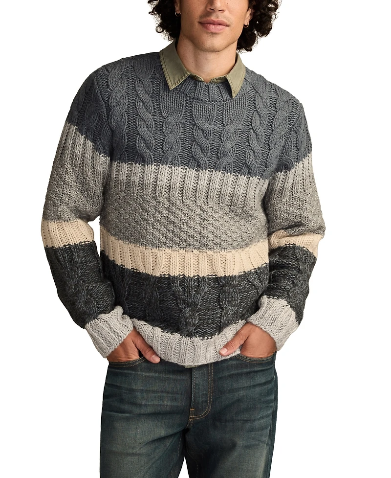 Lucky Brand Men's Cable Stripe Crewneck Sweater