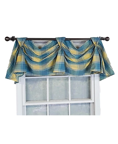 Rlf Home Duncaster 2-Scoop Celebration 100% Cotton with Fully Lined 3" Rod Pocket Valnance for Windows 45" x 18" Porcelain