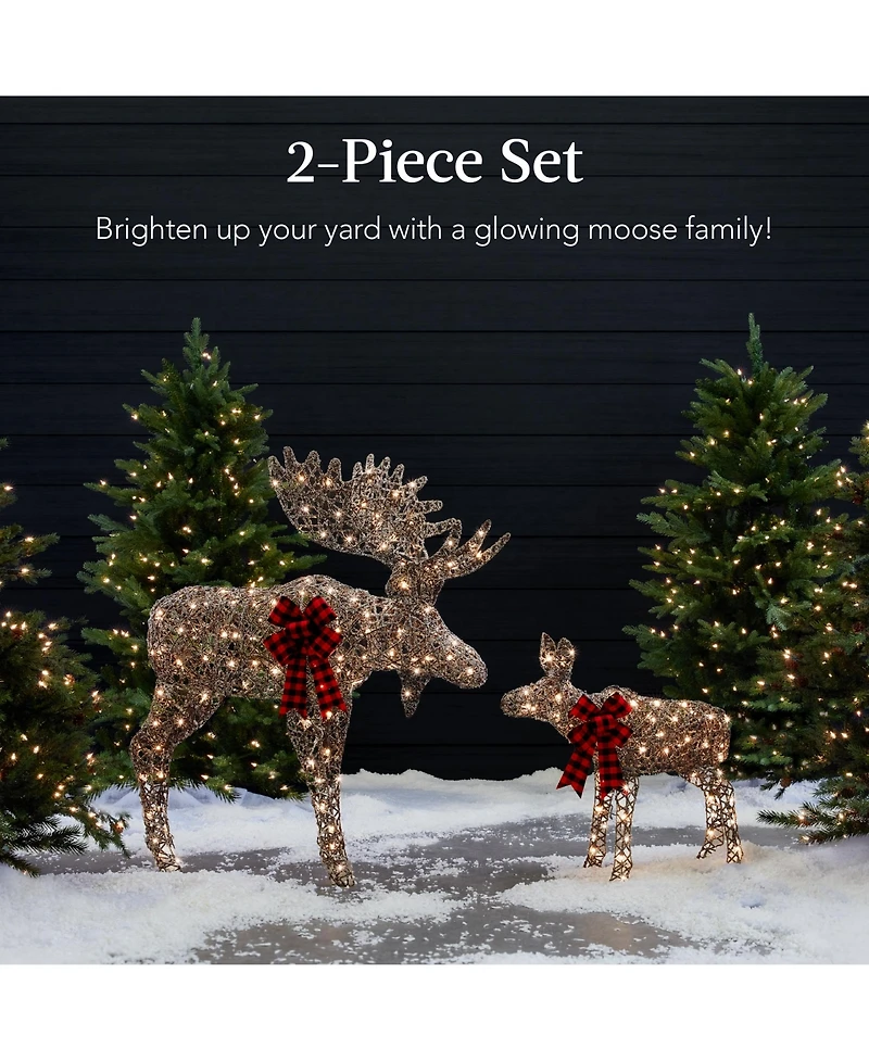 Best Choice Products 2-Piece Moose Family Lighted Christmas Yard Decor Set w/ 170 Led Lights, Stakes, Zip Ties