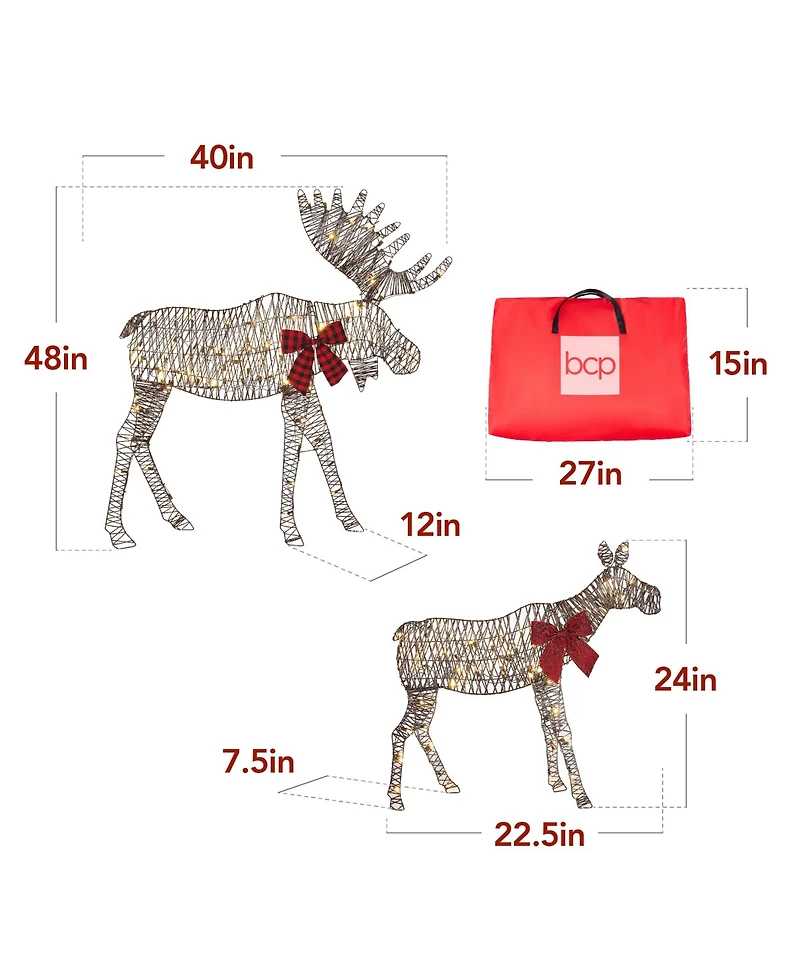 Best Choice Products 4ft 2-Piece Lighted 2D Christmas Moose Set Outdoor Decor w/ 125 Led Lights, Stakes