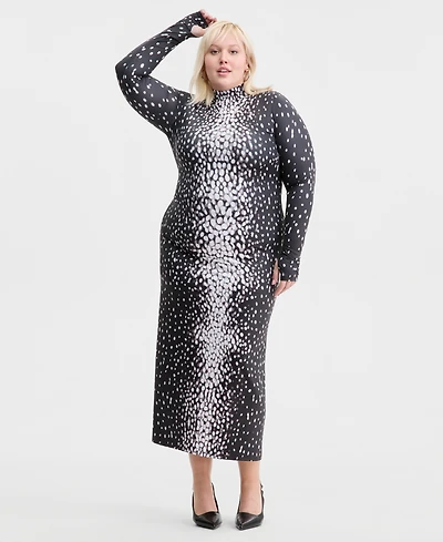 Bar Iii Trendy Plus Printed Mock-Neck Midi Dress, Macy's Exclusive