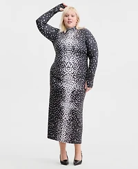 Bar Iii Trendy Plus Printed Mock-Neck Midi Dress, Macy's Exclusive