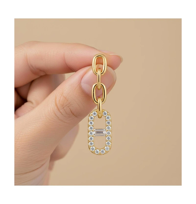 Classic 14k Yellow Gold Plated with Cubic Zirconia Triple Chain Mariner Anchor Link Drop Earrings
