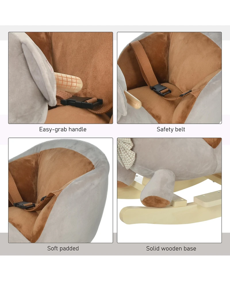 Qaba Baby Rocking Horse, Plush Animal Rocker w/ Realistic Sound, Pedals