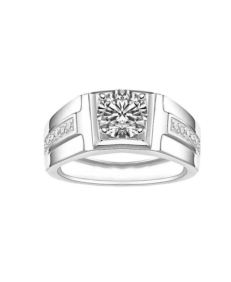 Rachel Glauber Men's Clear Cubic Zirconia with Side Cz Accents Geometric Adjustable Band Ring