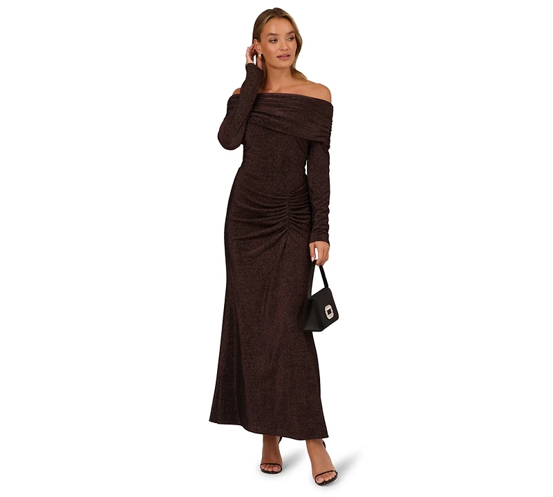Adrianna Papell Women's Off-The-Shoulder Long Sleeve Maxi Dress