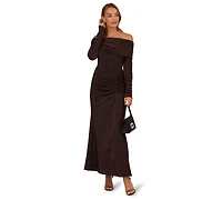 Adrianna Papell Women's Off-The-Shoulder Long Sleeve Maxi Dress