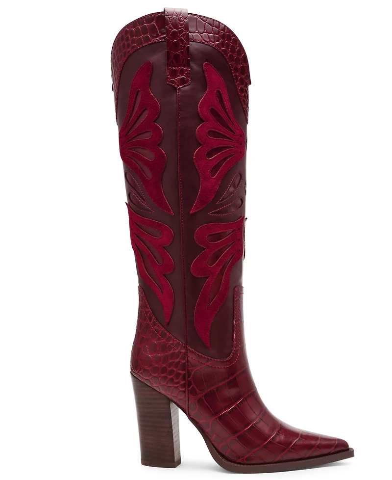 Steve Madden Women's Kaz Knee-High High-Heel Western Cowboy Boots