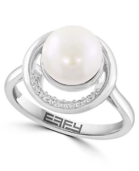 Effy Collection Freshwater Pearl (9mm) & White Diamond (1/10 ct. t.w.) Ring in Sterling Silver