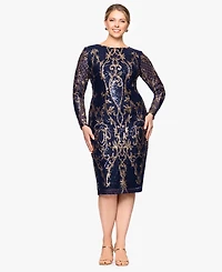 B&A By Betsy and Adam Plus Size Sequin Long-Sleeve Midi Dress