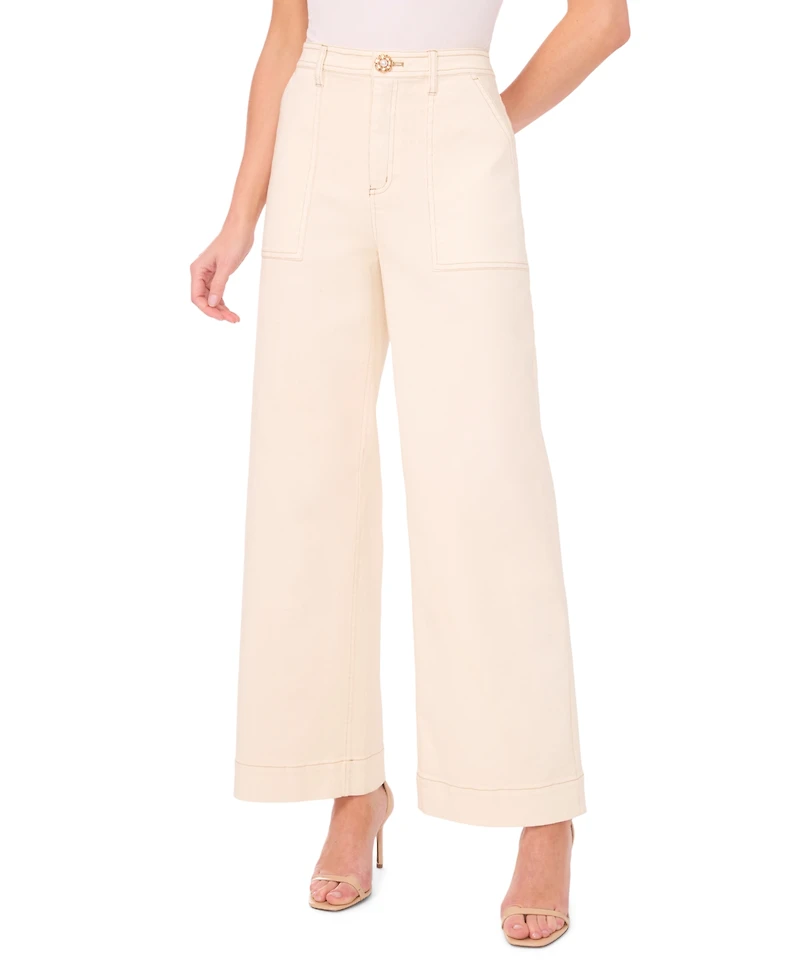 CeCe Women's Wide Leg Patch Pocket Jeans