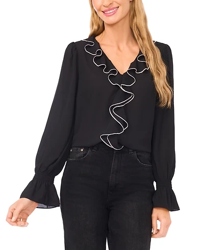 CeCe Women's Ruffle V-Neck Top