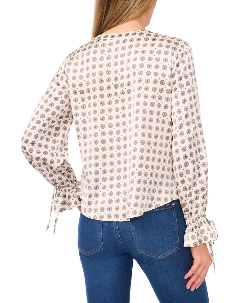 CeCe Women's V-Neck Button-Down Lace Flounce Top