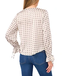 CeCe Women's V-Neck Button-Down Lace Flounce Top