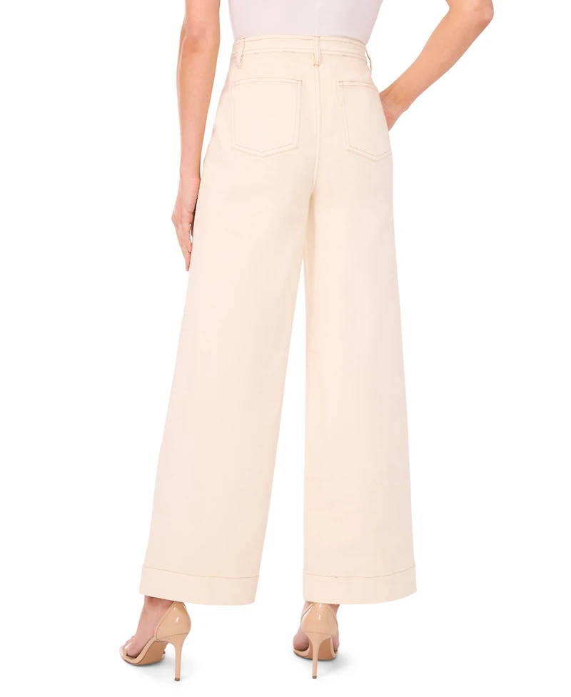 CeCe Women's Wide Leg Patch Pocket Jeans