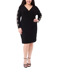 Msk Plus Faraj Sleeve Faux Wrap V-Neck Dress