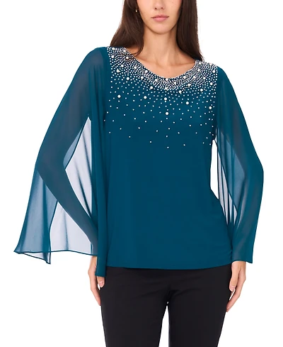 Msk Women's Crystal-Embellished Flutter-Sleeve Top