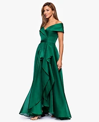Xscape Women's Sweetheart Neck Off-The-Shoulder Ruffle Long Dress