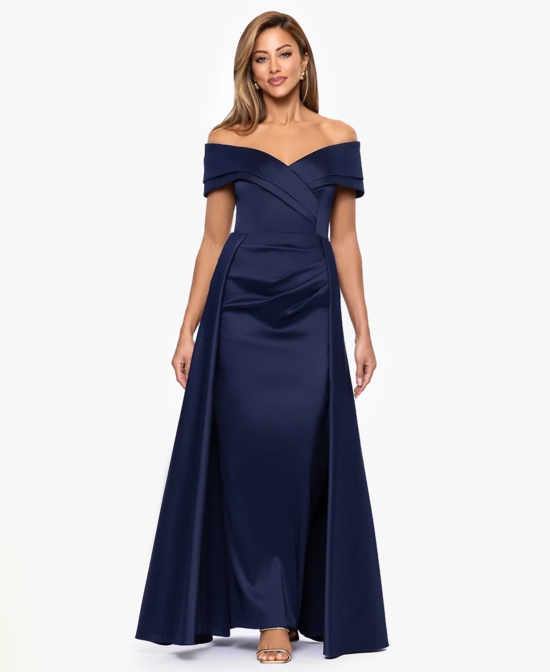 Xscape Women's Sweetheart Neck Double Collar Draped Long Dress