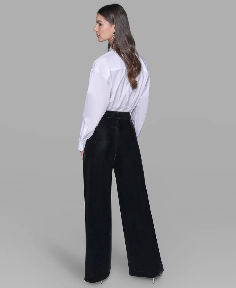 Karl Lagerfeld Paris Women's Velvet Wide Leg Straight Pants