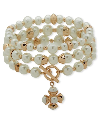 Anne Klein Imitation Pearl Metal Toggle Stretch Bracelet