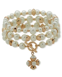 Anne Klein Imitation Pearl Metal Toggle Stretch Bracelet