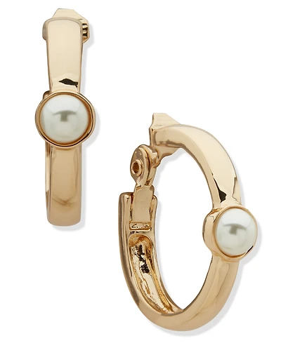 Anne Klein Glass Imitation Pearl Metal Hoop Earrings