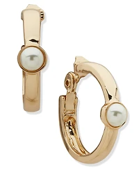 Anne Klein Glass Imitation Pearl Metal Hoop Earrings