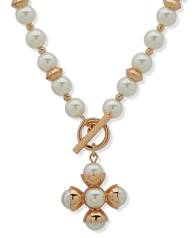 Anne Klein Glass and Acrylic Imitation Pearl Toggle Pendant Necklace