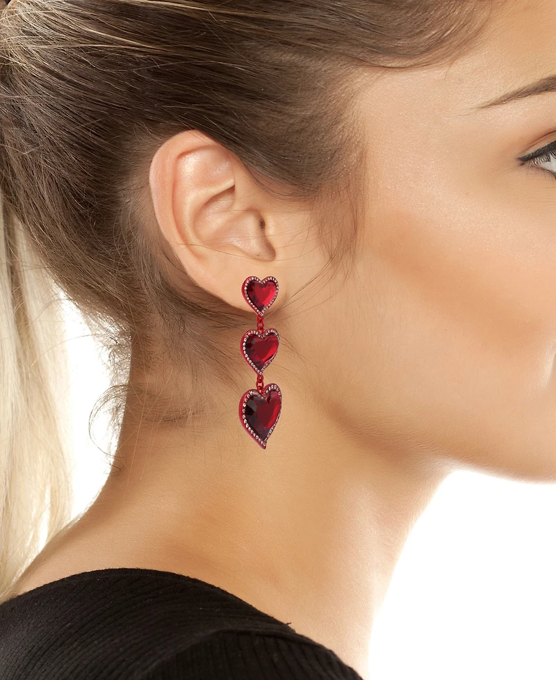 Betsey Johnson Faux Stone Love Spell Heart Linear Earrings