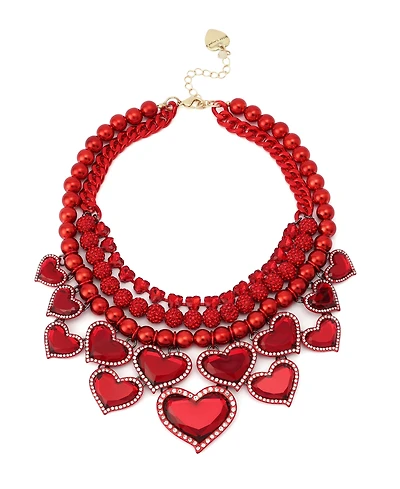 Betsey Johnson Faux Stone Love Spell Heart Layered Bib Necklace