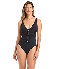 Bleu by Rod Beattie Women's Button Detail Swimsuit