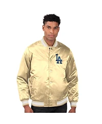 Starter Men's Tan Los Angeles Dodgers Locker Room Satin Full-Snap Varsity Jacket