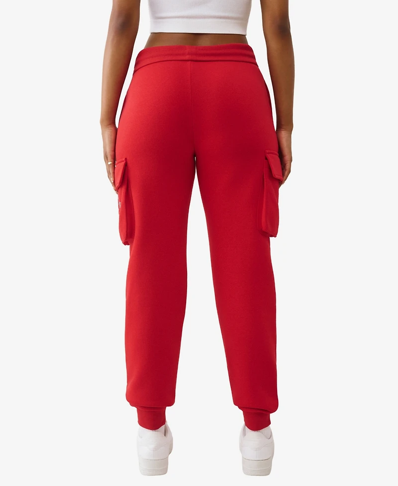 True Religion Women's Buddha Fold Over Cargo Jogger Pants