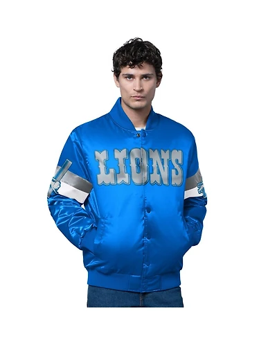 Starter Men's Blue Detroit Lions Triple Option Satin Varsity Vintage Logo Full-Snap Jacket