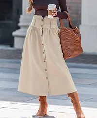 Cupshe Women's High Waist Button Front Midi Skirts