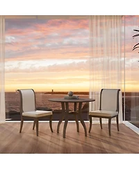 Maison Boucle 3-Piece Round Dining Table Set, 39.4" Solid Wood with Inlaid Top and 2 Upholstered Chairs for Kitchen