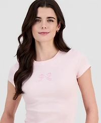 Sincerely Jules Juniors' Beaded Crewneck T-Shirt