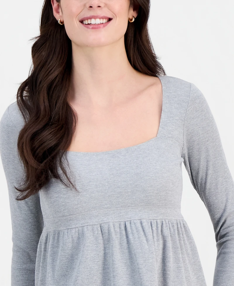 Madden Girl Juniors' Long Sleeve Ribbed Babydoll Top