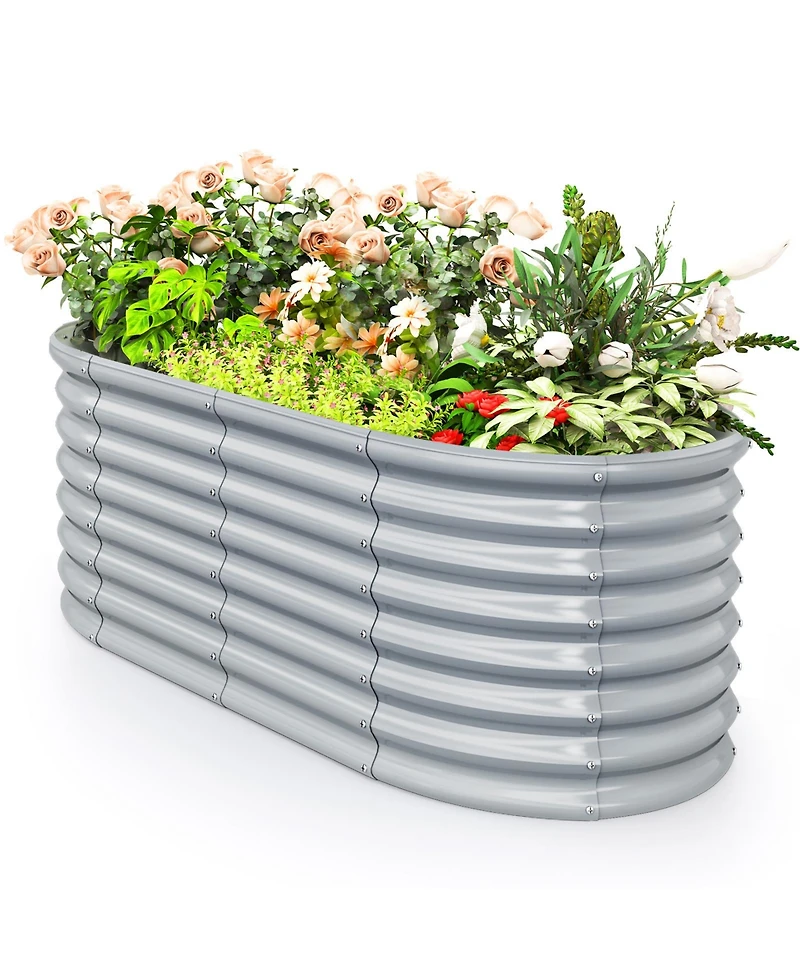Sugift 5 x 3 x 2 Ft Metal Oval Raised Garden Bed with Open Bottom Design