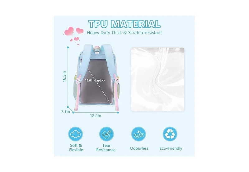 Batfox Clear Backpack for School Girls, Heavy Duty Tpu Transparent Backpack Stadium Events Approved, Clear Bookbag