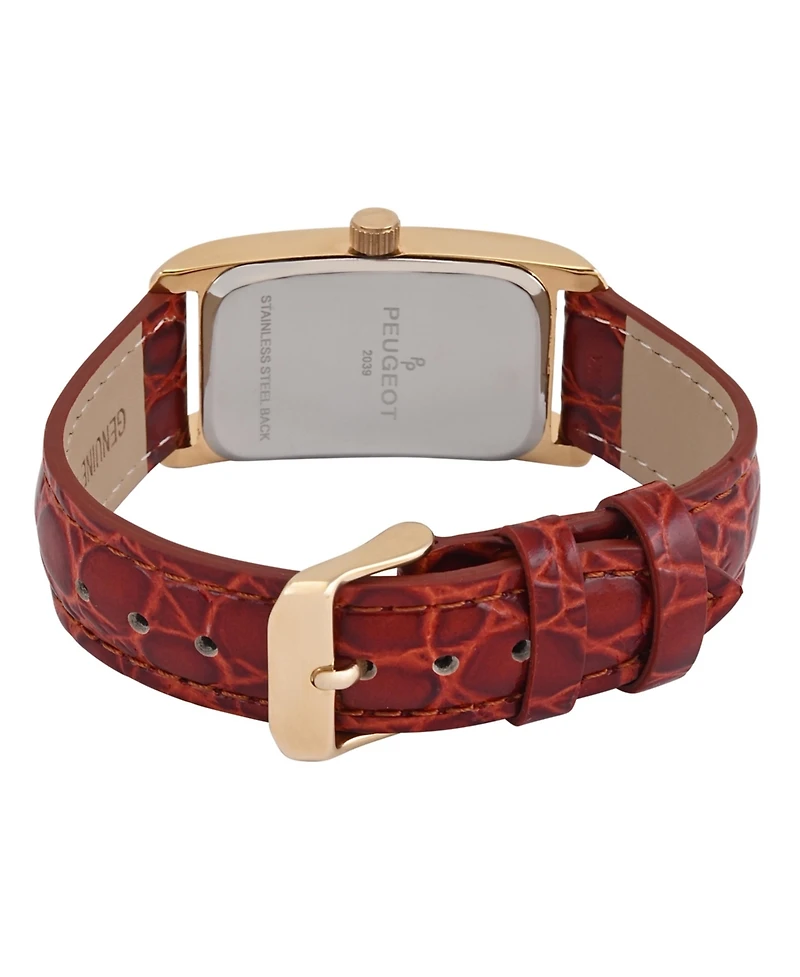 Peugeot Men's Gold Contour Case Remote Sweep Watch with Brown Leather Band