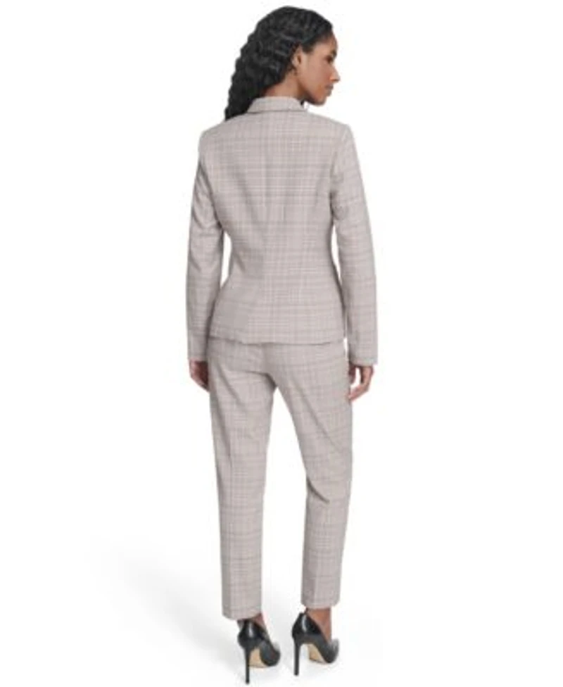 Tommy Hilfiger Womens Plaid One Button Blazer Jacket Floral Clip Draped Crewneck Top Plaid Sloane Ankle Pants